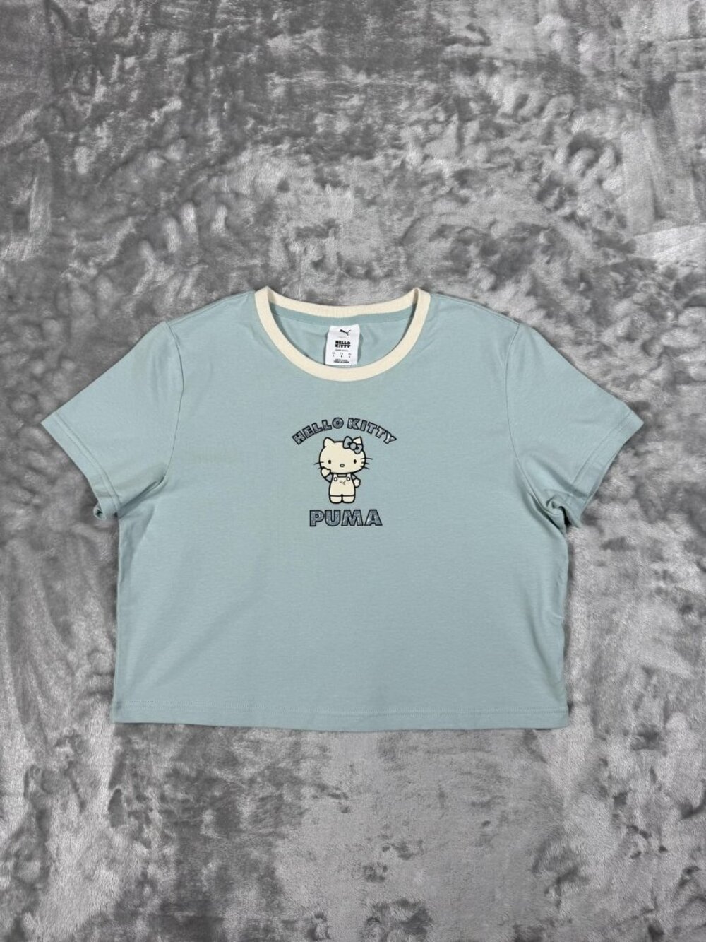New Puma Hello Kitty Shirt Women's Large Green Cropped Slim Baby Tee 631613 67